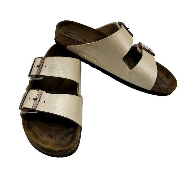 Birkenstock Arizona Soft Footbed Nubuck Leather Sandal Color Ecru Size 38 L-7 - Picture 1 of 10